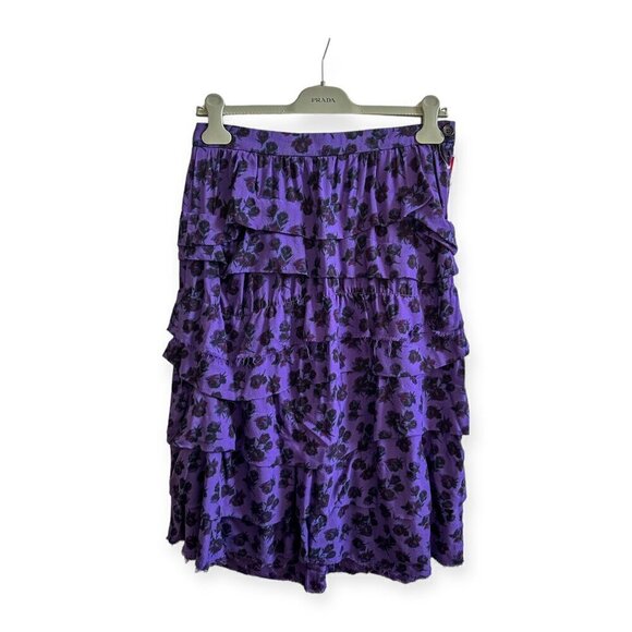 COMME DES GARÇONS Tricot  Floral Print Wool Tiered Midi Skirt - Picture 1 of 14